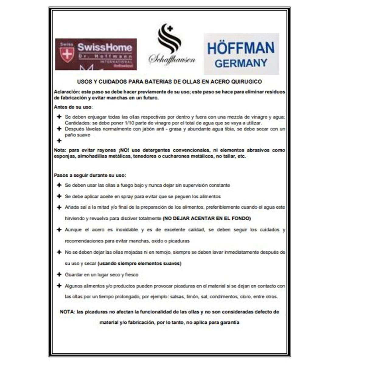Ollas Hoffman o Shaffhousen 13 piezas de Acero Quirúrgico Incluye Tetera🍳