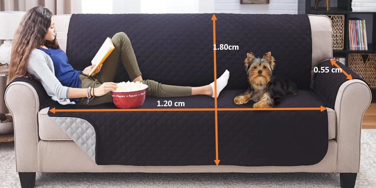 Protector de Sofá Color Negro y Gris Microfibra 2 Puestos Happy Bear🛋️