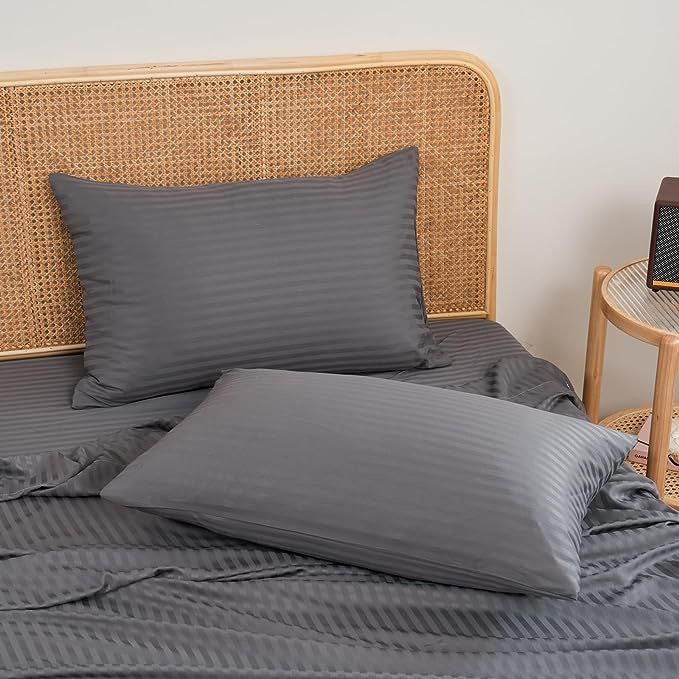 Juego de Sábanas Líneas Gris Microfibra Cama Doble🛏️