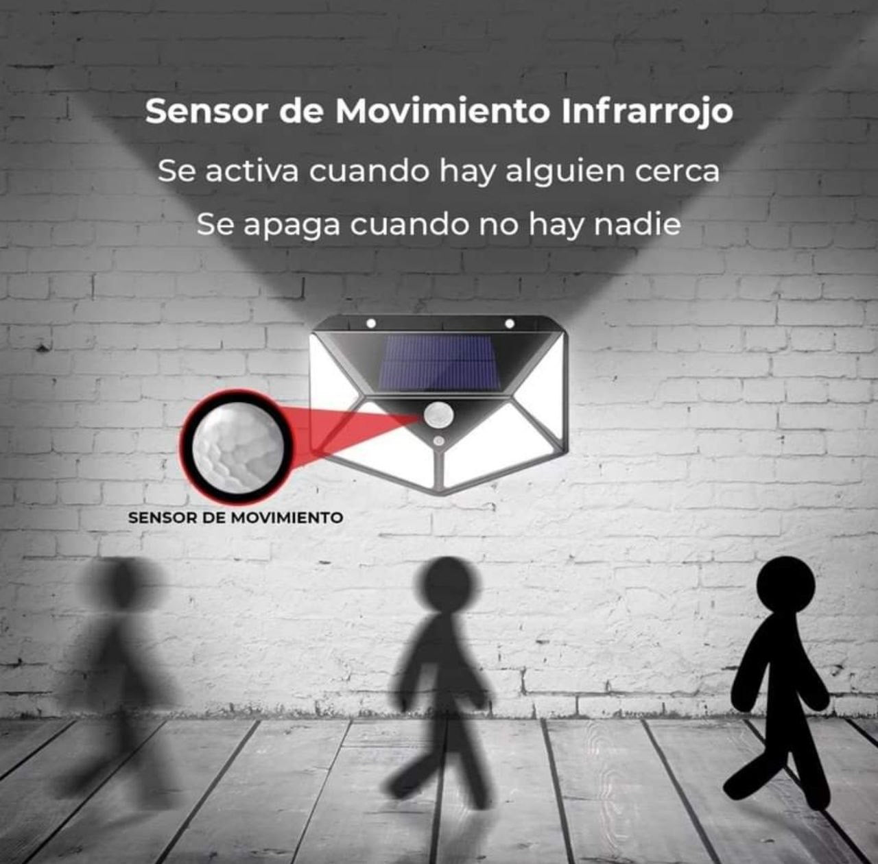 Lámpara Solar Impermeable con Panel de 100 LEDs Sensor de Movimiento☀️