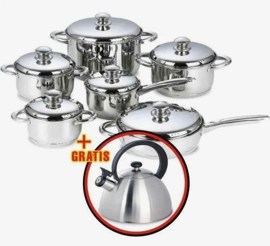 Ollas Hoffman o Shaffhousen 13 piezas de Acero Quirúrgico Incluye Tetera🍳