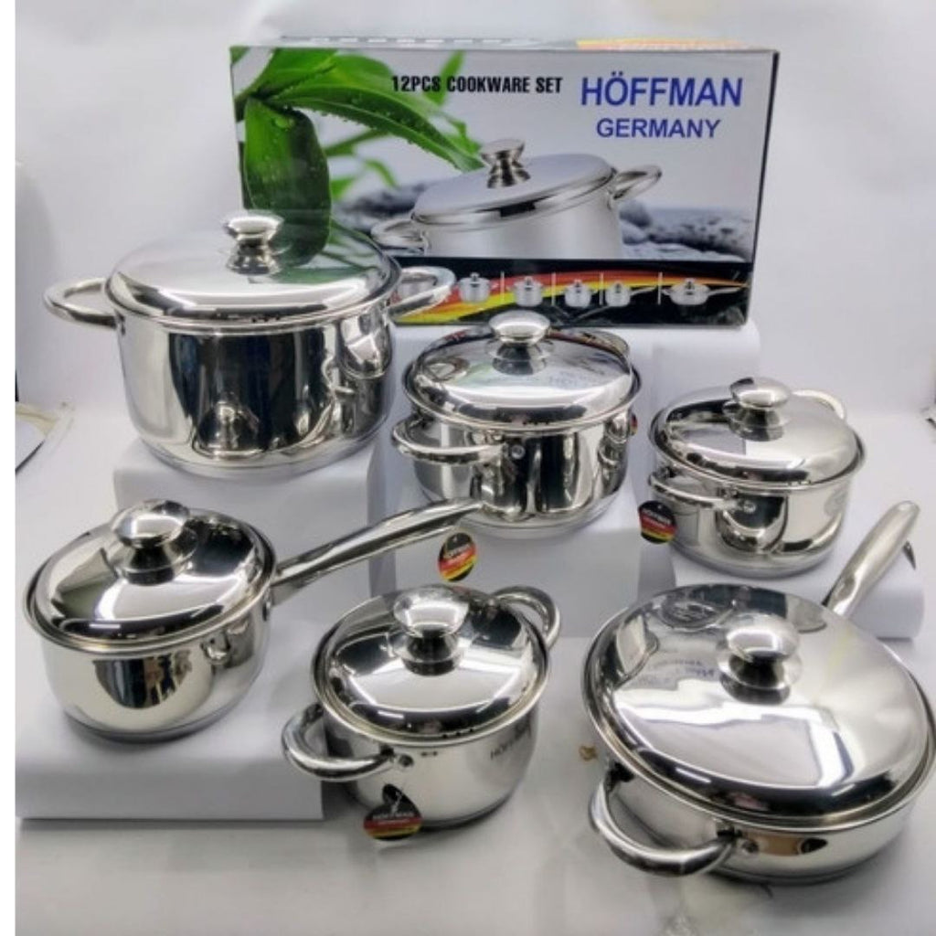 Batería de Ollas de Acero 18/10 - 12 Piezas Hoffman Original🍳