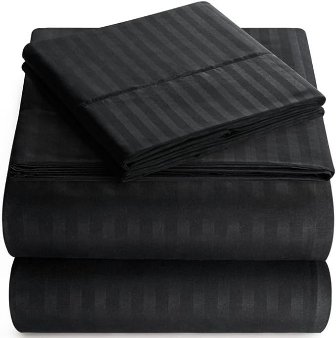 Juego de Sábanas Negro Líneas Microfibra Doble