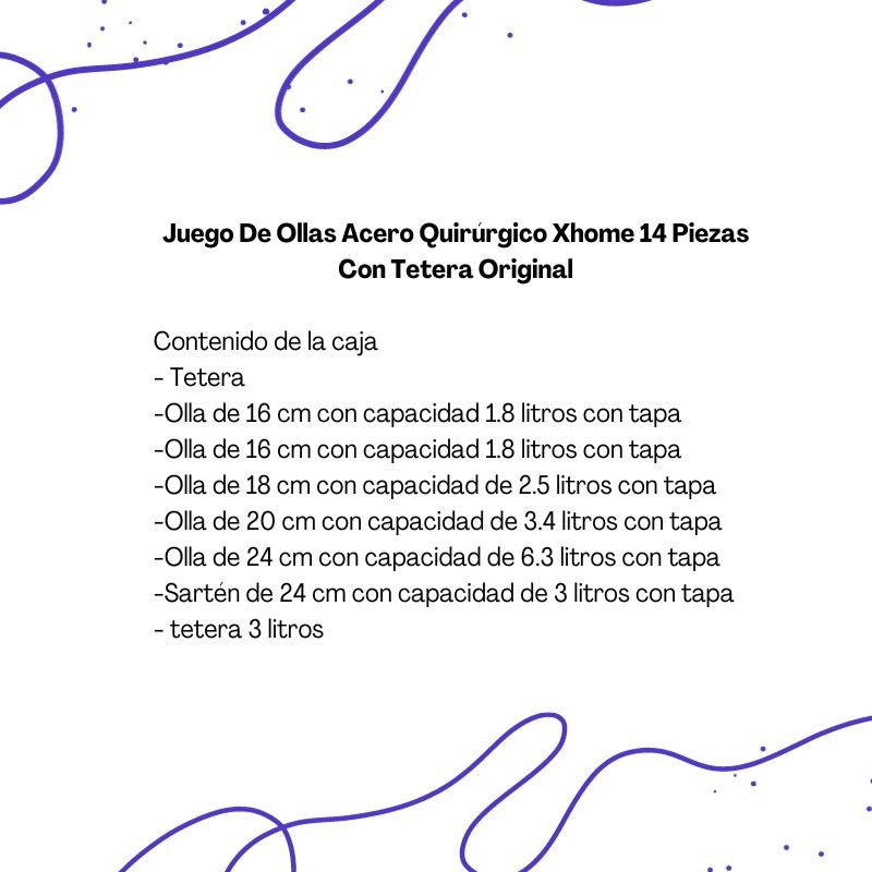 Juego de Ollas de Acero Quirúrgico Xhome 14 Piezas con Tetera Original🍳