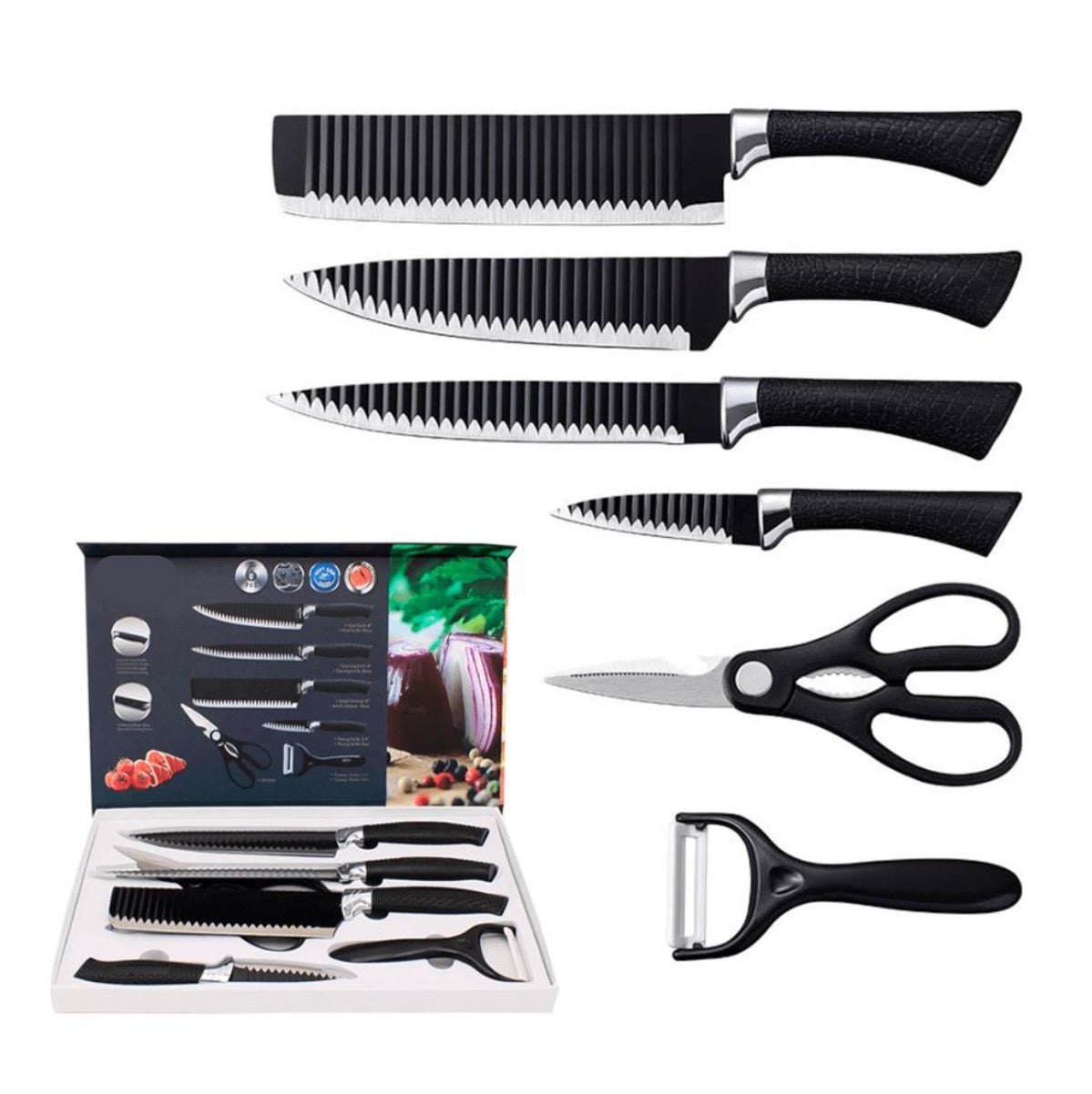 Set Cuchillos Profesional 6Pzs y Pela Papa🔪🥒