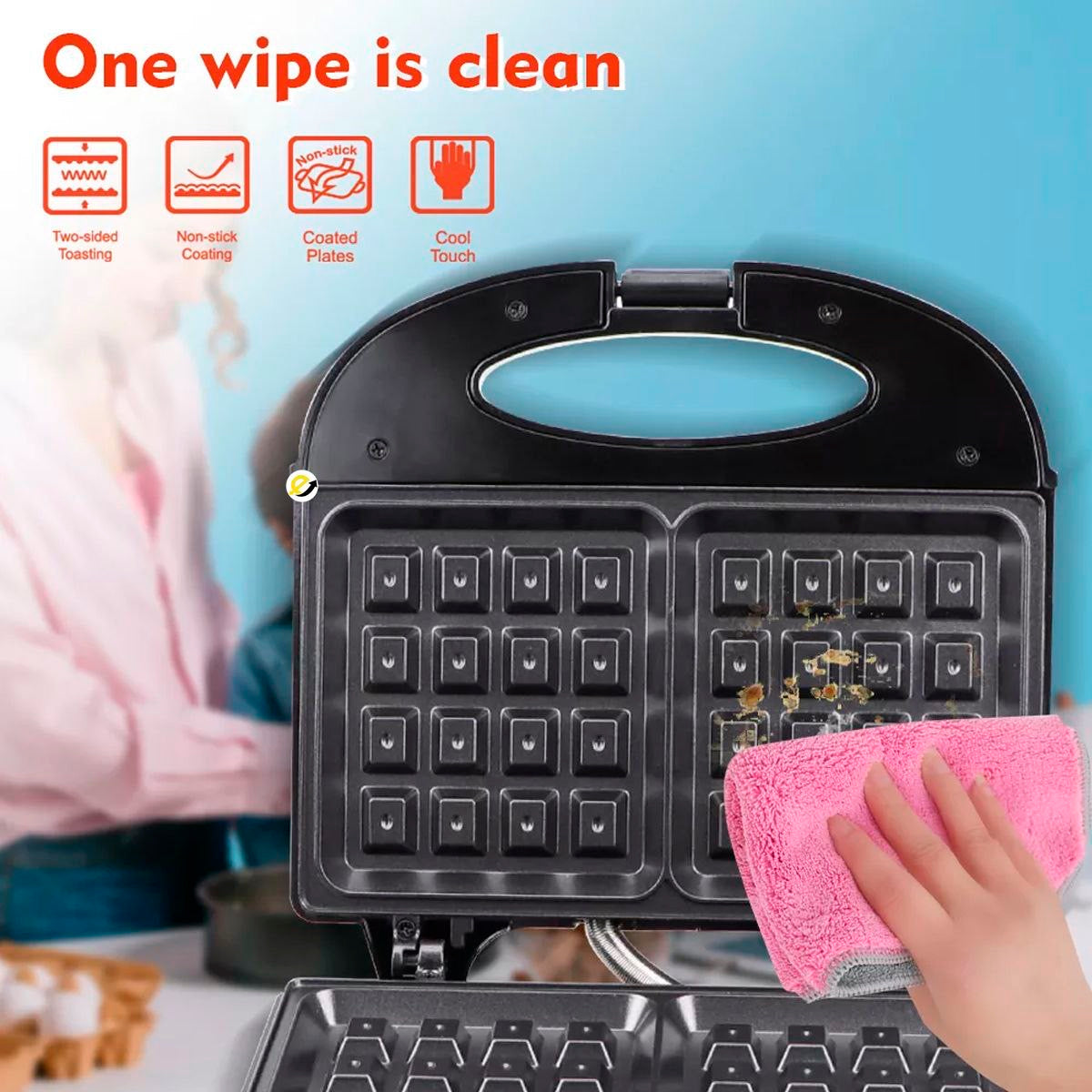 Waflera Eléctrica de 2 Puestos Negra de 850w de Potencia🧇