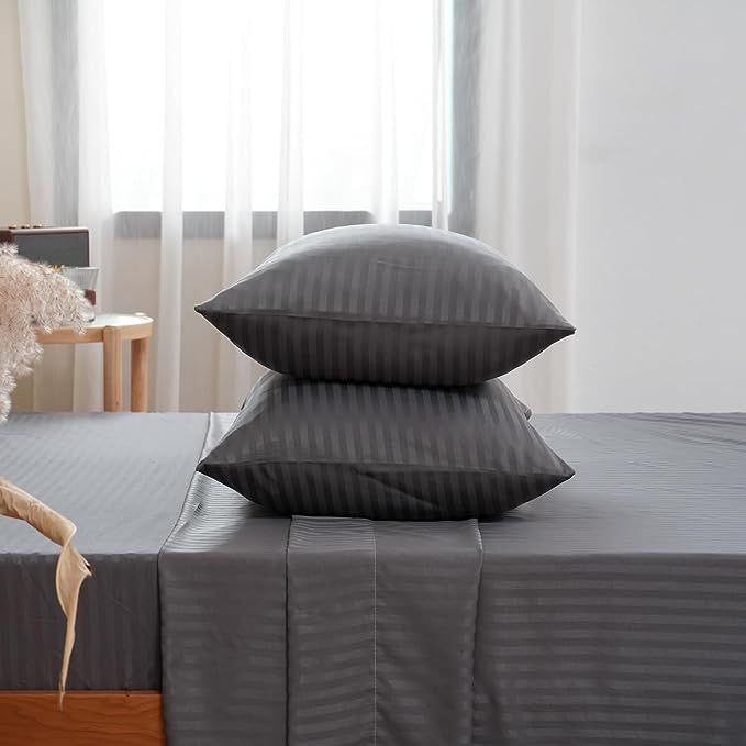 Juego de Sábanas Líneas Gris Microfibra Cama Doble🛏️