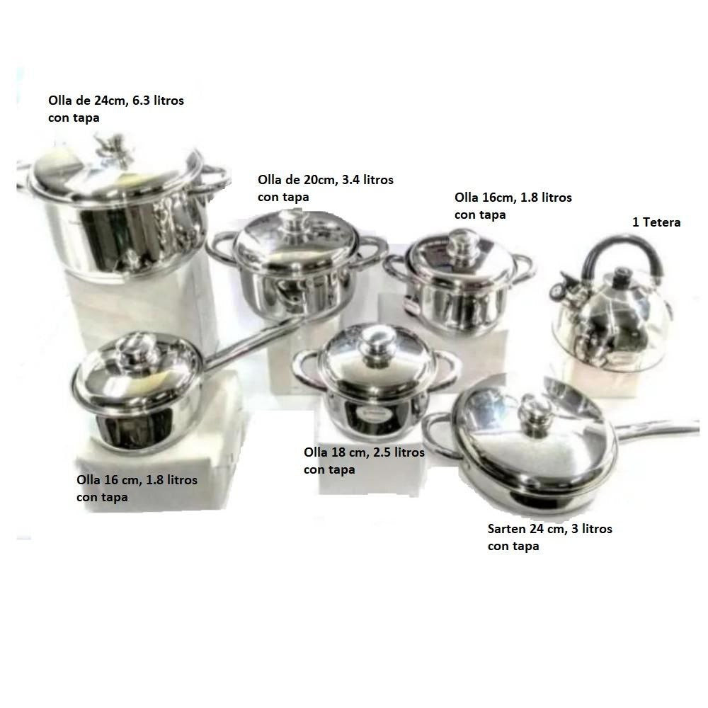 Ollas Hoffman o Shaffhousen 13 piezas de Acero Quirúrgico Incluye Tetera🍳