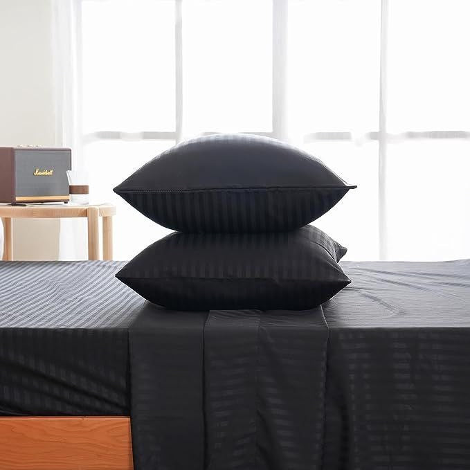 Juego de Sábanas Negro Líneas Microfibra Doble