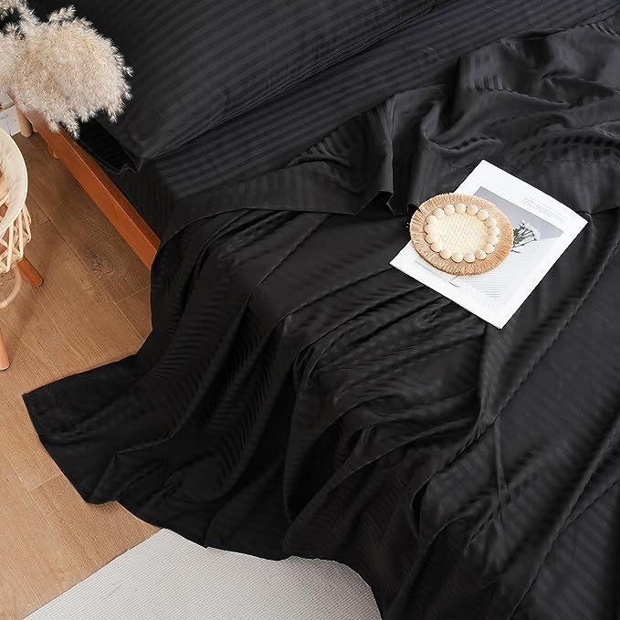 Juego de Sábanas Negro Líneas Microfibra Doble