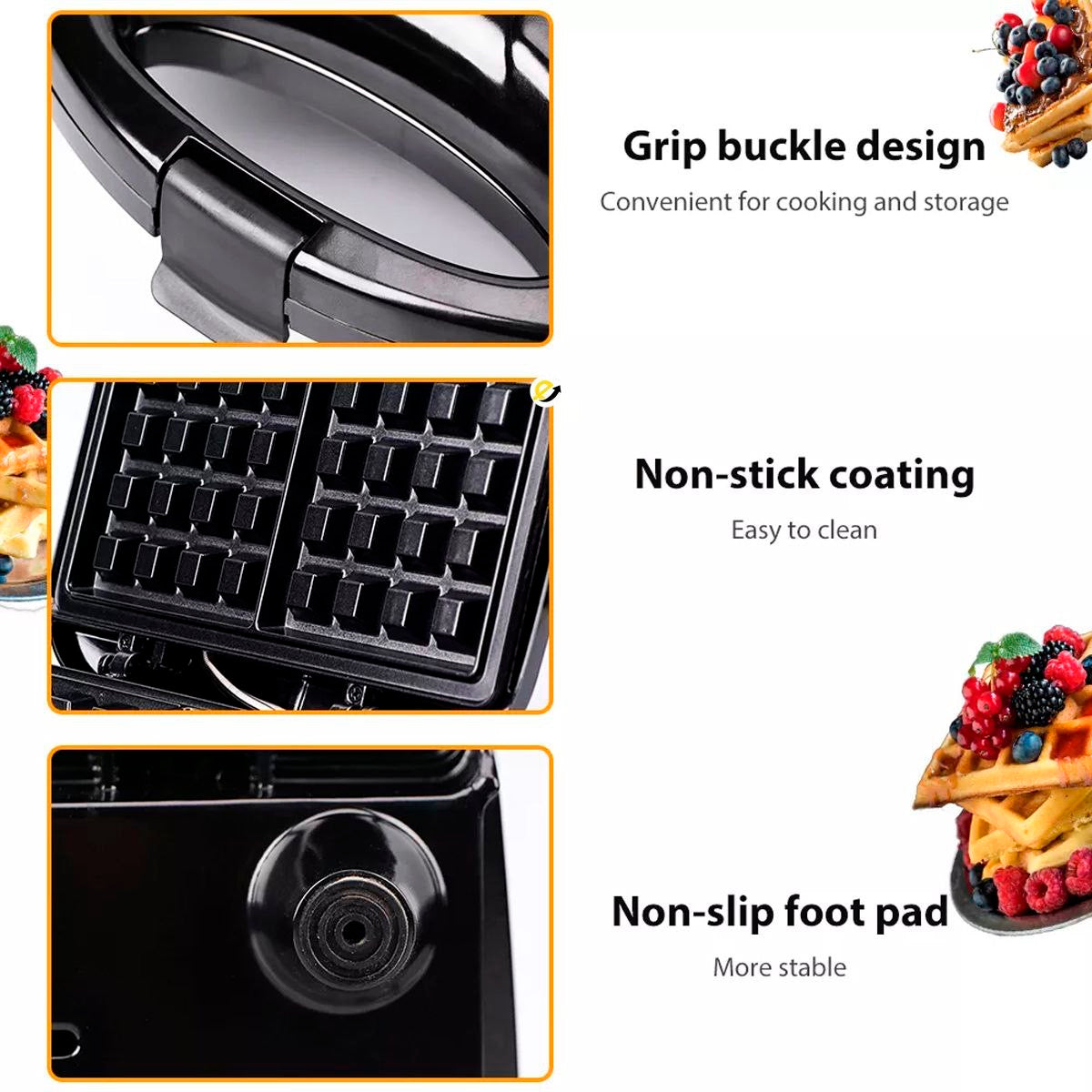 Waflera Eléctrica de 2 Puestos Negra de 850w de Potencia🧇