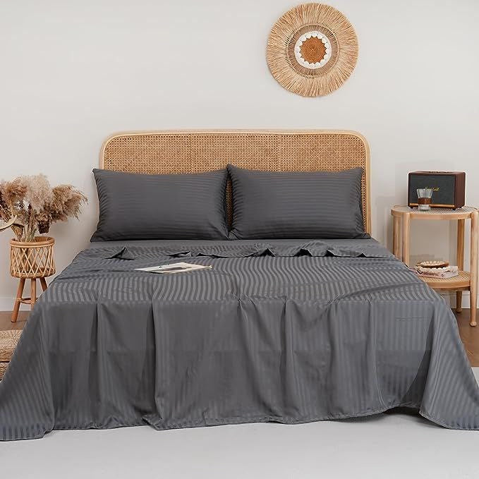 Juego de Sábanas Líneas Gris Microfibra Cama Doble🛏️